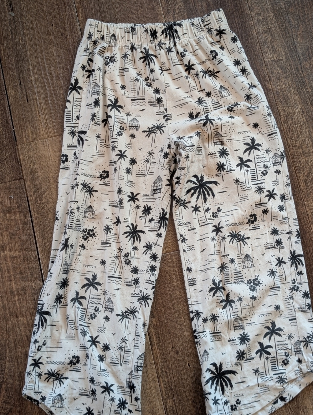 Zara Black on Cream Tropical Print Elastic-Waist Kids Pants Size 9